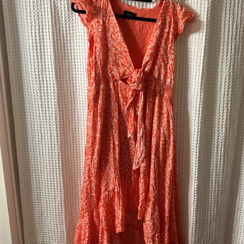 VICI Maxi Women Dress with asymmetrical hem SUMMER ORANGE & White Large LRG